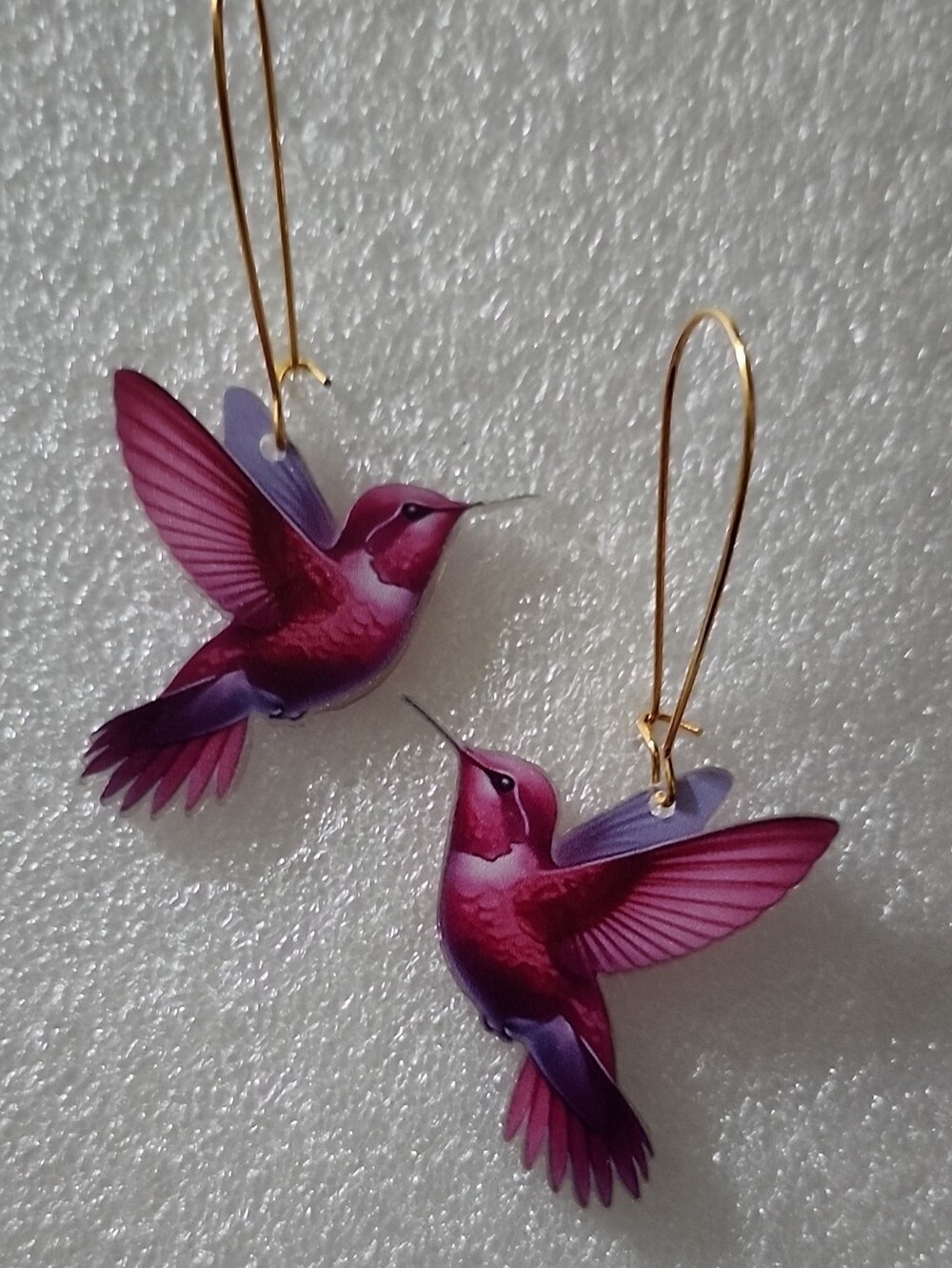 Hand Crafted Magenta and Purple Hummingbird Drop Earrings